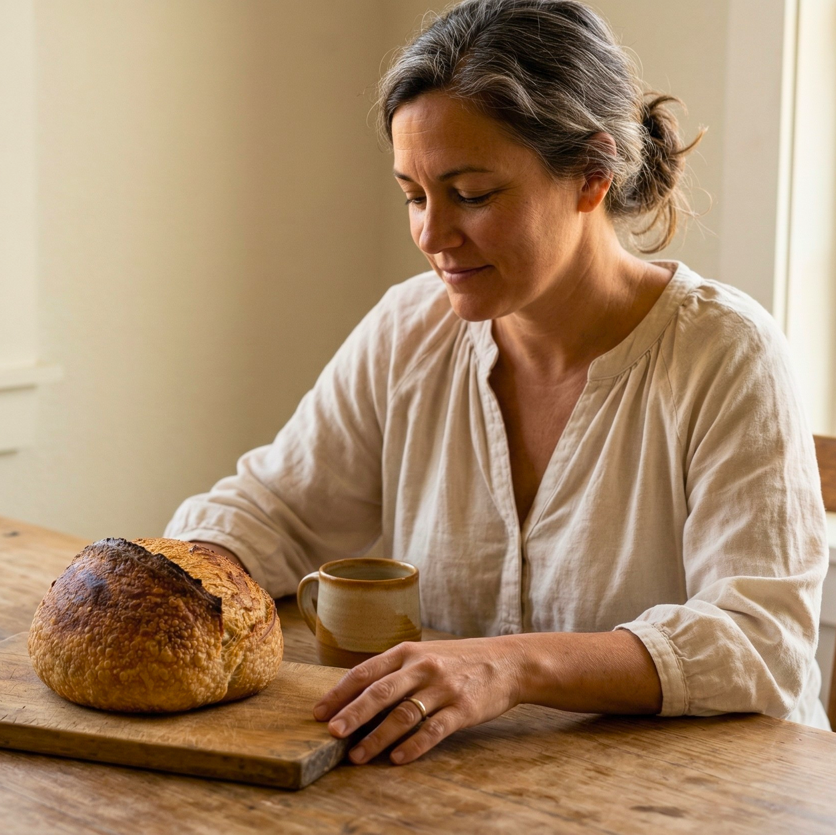 Angie and Mike Gillett with sourdough bread at the farmers market